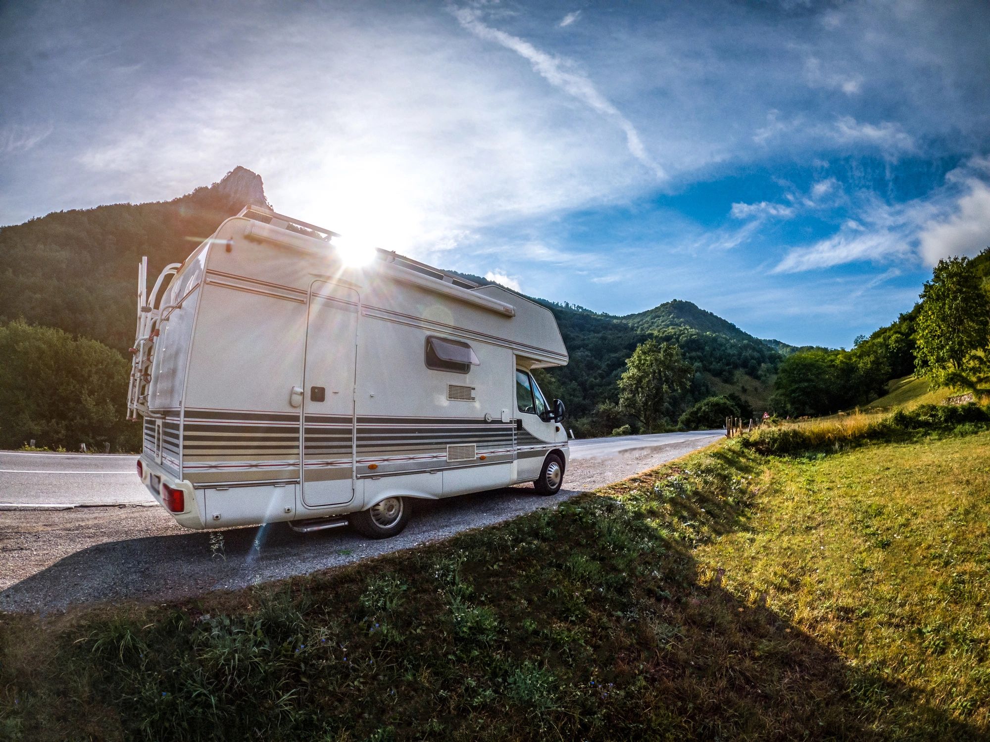 RV parked at a resort campground near the road