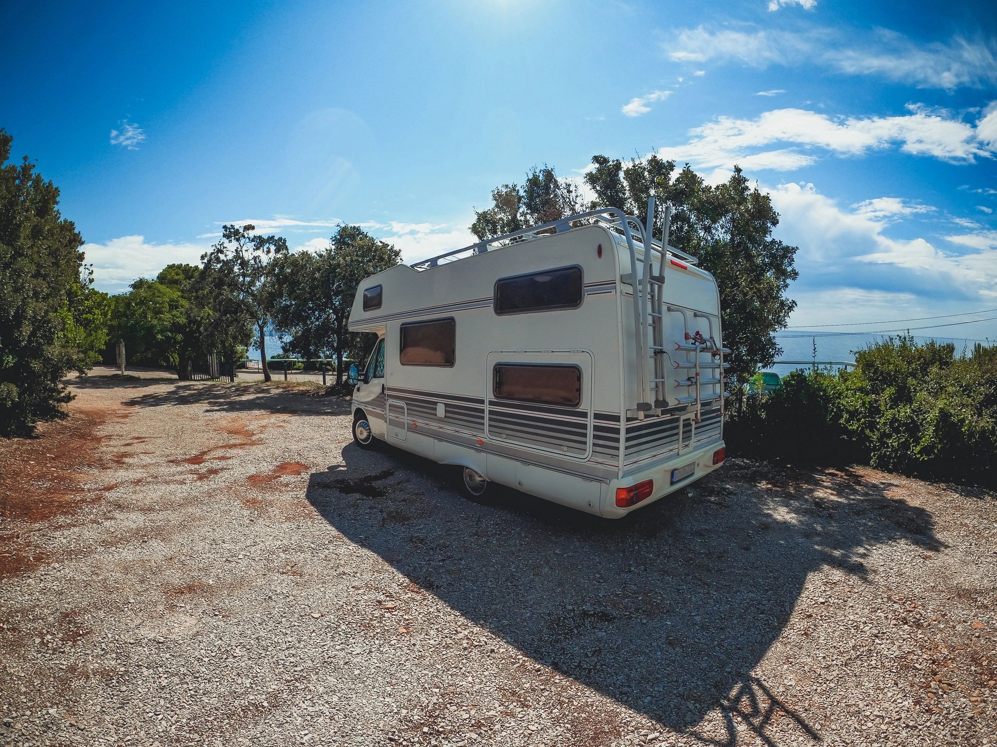 Caravan parked at a roadside resort area